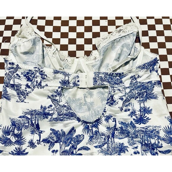 New Women White Blue Tropical print Dress Adjustable Strap Underwired Size small - Picture 7 of 9